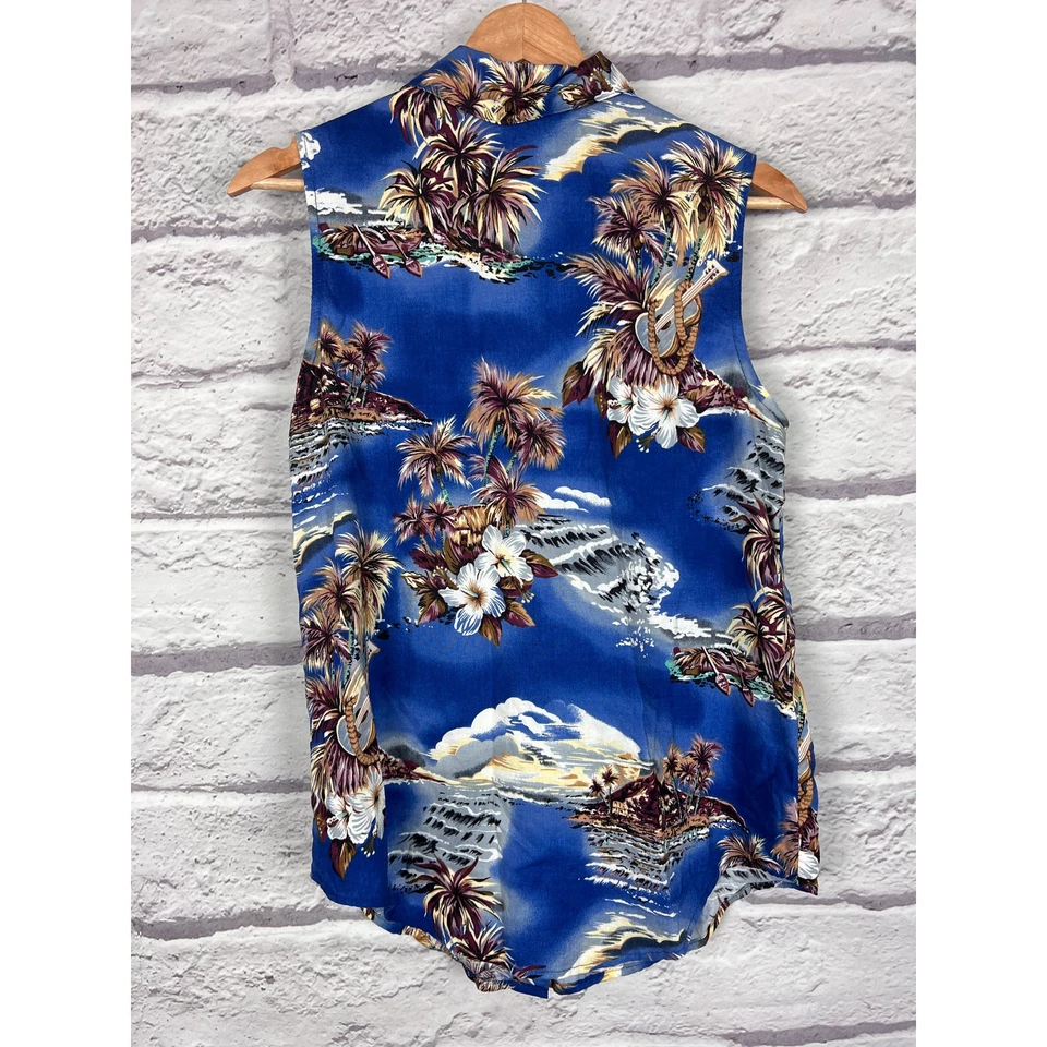 Camisa HILO HATTIE Mujer S Azul Floral Hawaiana EE. UU. Resort Tropical Playa Botón Foto 3 de 4
