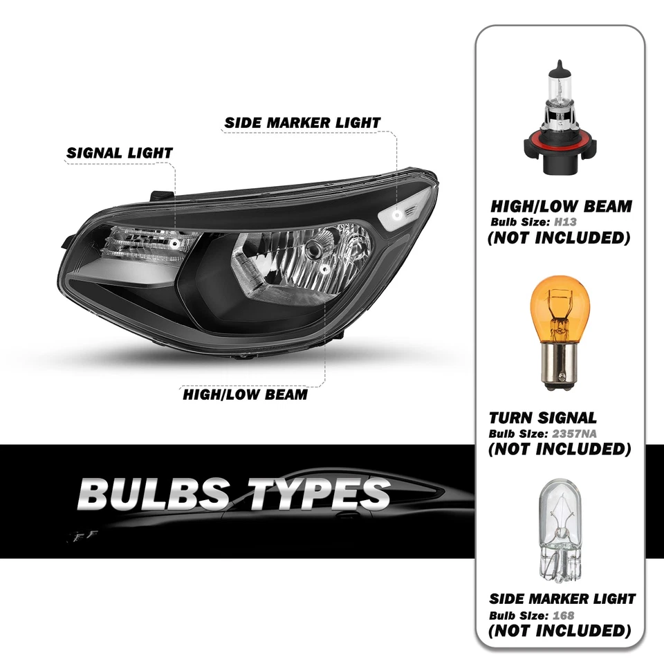 Black Housing Clear Corner Halogen Headlights Assembly For 2014- 2019 Kia Soul - Image 3 of 4