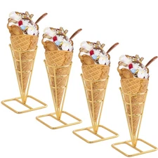Single Metal Gold Ice Cream Cone Holder Stand, Individua Waffle Cone Holder S...