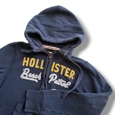 Hollister Women's L Navy Blue Full Zip Beach Patrol Hoodie Embroidered Y2K Faded