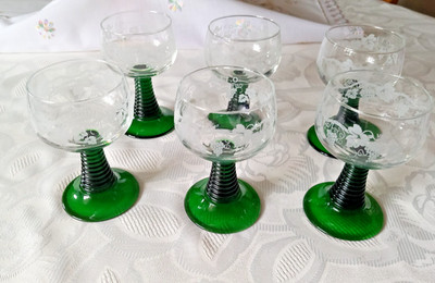 6x Luminarc Wein Römer Glas Weinlaub Weinglas Trompete Grüner Stiel 0,1 l