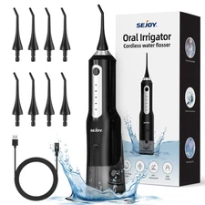 SEJOY Water Flosser Cordless 270ml Water Flosser Dental Oral Cleaner 5Jet Tips