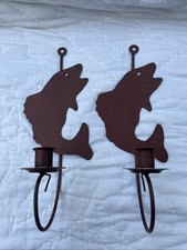 Two 12 Inch Fish Metal Wall Candle Holders Made In The USA Lake House Decor