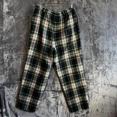 Vtg 70s  Mark Reed Green Wool Blend Tartan Plaid elastic waist  31w-26in SZ 12P