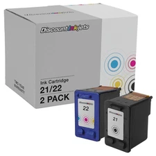 DI Ink Cartridge Replacements for HP 21 & HP 22 (1 Black, 1 Color, 2-Pack)