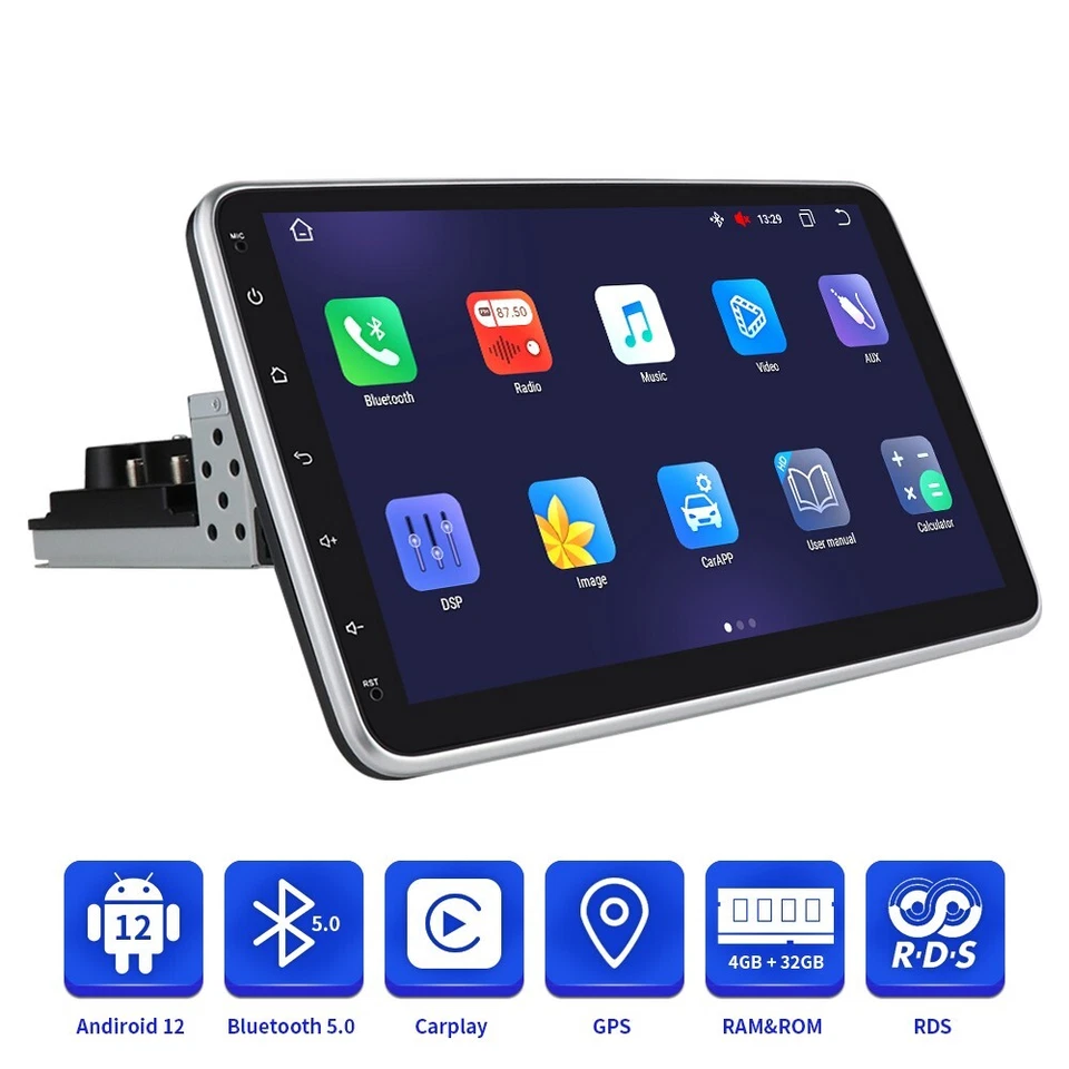 10.1" Rotatable Car Stereo Radio Android 12 1 Din GPS Wifi Carplay DSP 4+32GB - Image 4 of 4