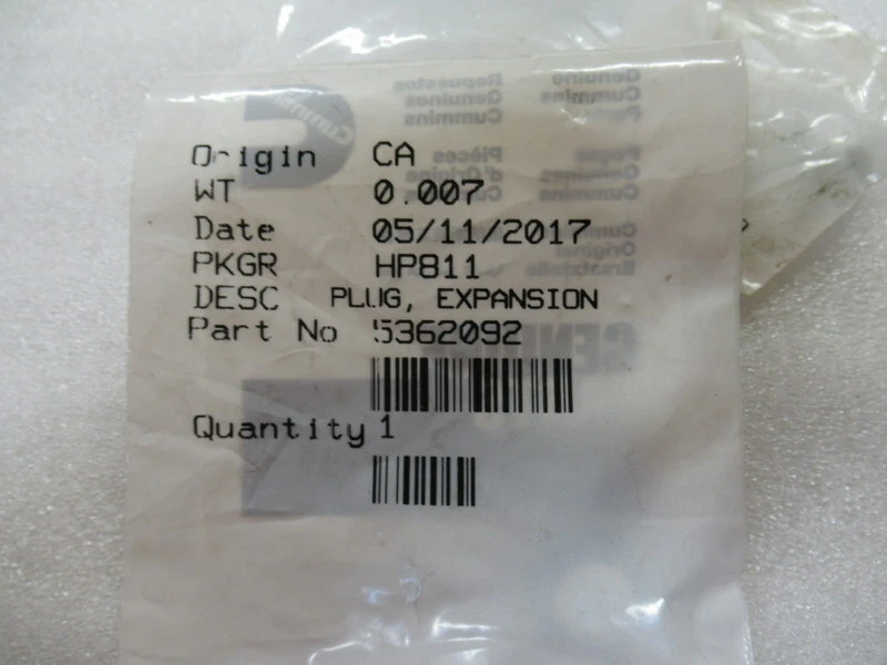 V14 Genuine Cummins 5362092 Expansion Plug OEM New Factory Boat 