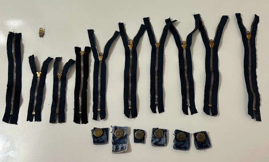 YKK Zippers Brass for Denim Jean Pant Blue with 5 Brass Snaps Lot of 10 - Image 2 of 4