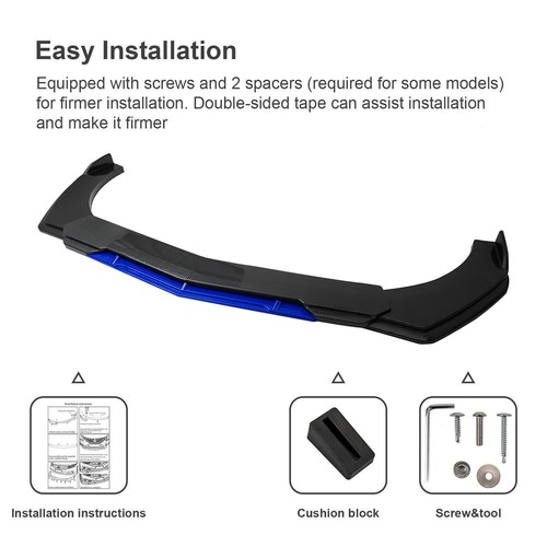 For Nissan Rogue Carbon Fiber Front Bumper Lip Splitter Spoiler Kit + Strut Rods - Foto 11 di 13