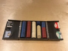 vintage poker chip and card set with letter case