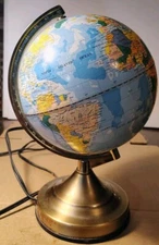 Fucashun 8" World Globe Three Touch Setting Lighted Rotating On Stand Works