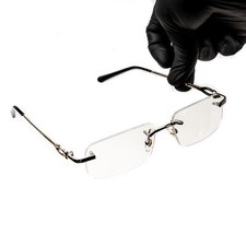 Silver Wire Frame Metal Designer Rimless Narrow Clear Lens   Rectangular Glasses