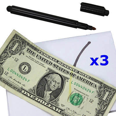 BLUEDOT TRADING® 3 Counterfeit Money Detector Test Fake Dollar Bill Currency Check Pen Marker