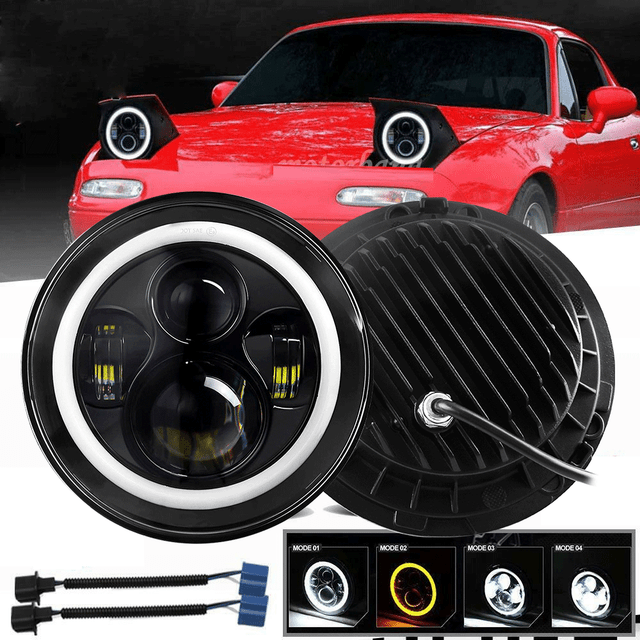 For 19901997 Mazda Miata H6024 7 inch Round LED HeadlightS Halo Angel