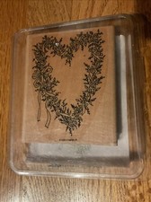 1998 Stampin Up FLORAL WREATH Wood Mounted Rubber Stamp Block Heart-Shaped R416