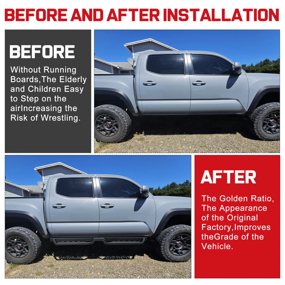 Drop Side FIT 05-25 NISSAN Frontier Crew Cab Running Boards BLK Down Step BHK Foto 4 de 4