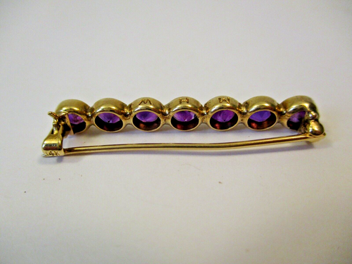Antique Vintage 1912 14K Yellow Gold Amethyst Bar Pin Brooch 7 Stone - Picture 2 of 9