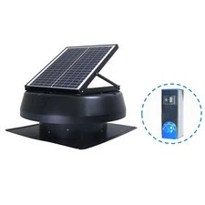 iLIVING HYBRID Smart Exhaust Solar Roof Attic Exhaust Fan, 14", 40-Watt, Black