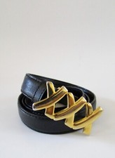 VTG 80's Paloma Picasso Black Leather Gold "X" Belt Sz S Made in Italy