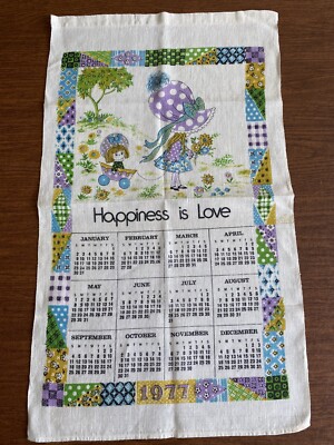 Vintage Linen Wall Hanger Calendar 1977. “Happiness Is Love” | eBay