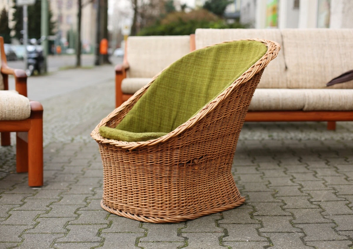 True Vintage Basket Chair Rattan 60er Chair Includes Fitting Pillow Bauhaus
