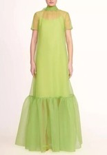 Green Organza Maxi Dress Half Sleeves A Line Dress Bridesmaid Wedding Party Gown
