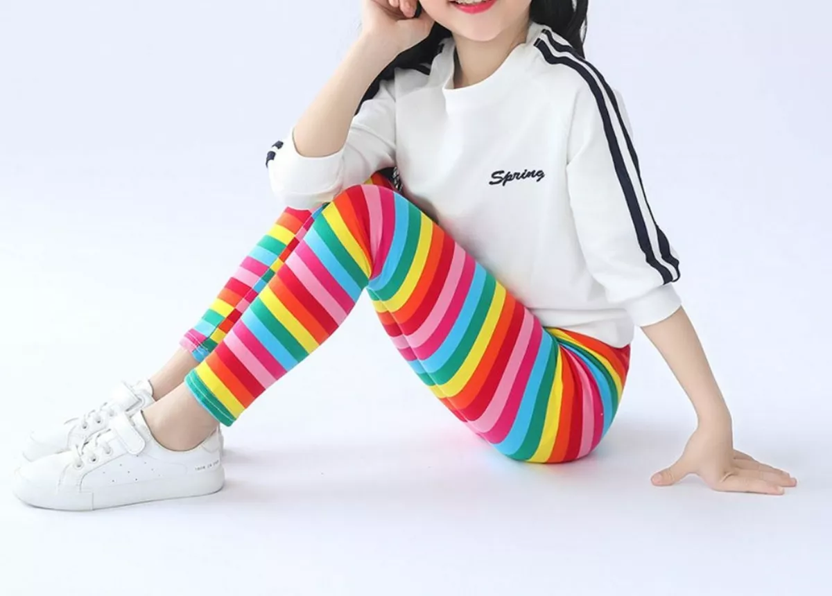 Girls Children Rainbow Colorful Striped Multi-color Cotton Party Pants  leggings