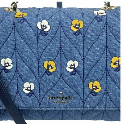 Kate Spade Emelyn Briar Lane Quilted Blue Denim Floral Chain