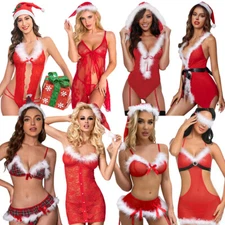 Sexy Mrs Claus Christmas Lace Sleepwear Bodysuit Babydoll Chemise Pajamas Set US