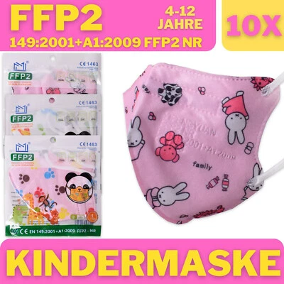 TE-TREND 10x FFP2 Maske CE Zertifiziert Kinder Atemschutzmaske Mädchen Mehrfarbig Rosa