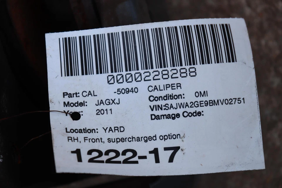 Pinza de freno del lado del pasajero delantero derecho Jaguar XJ XKR XF 2010-2019 con manguera OEM Foto 3 de 3