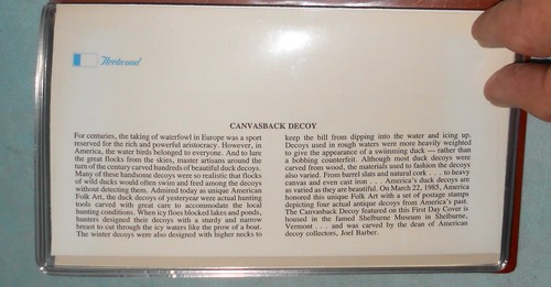 1985 FIRST DAY OF ISSUE STAMP COLLECTION by FLEETWOOD of 5 ANTIQUE DUCK DECOYS - Picture 7 of 14