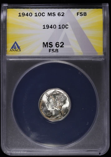 1940 10c Silver Mercury Dime ANACS MS 62 FSB | Uncirculated Full Split Bands