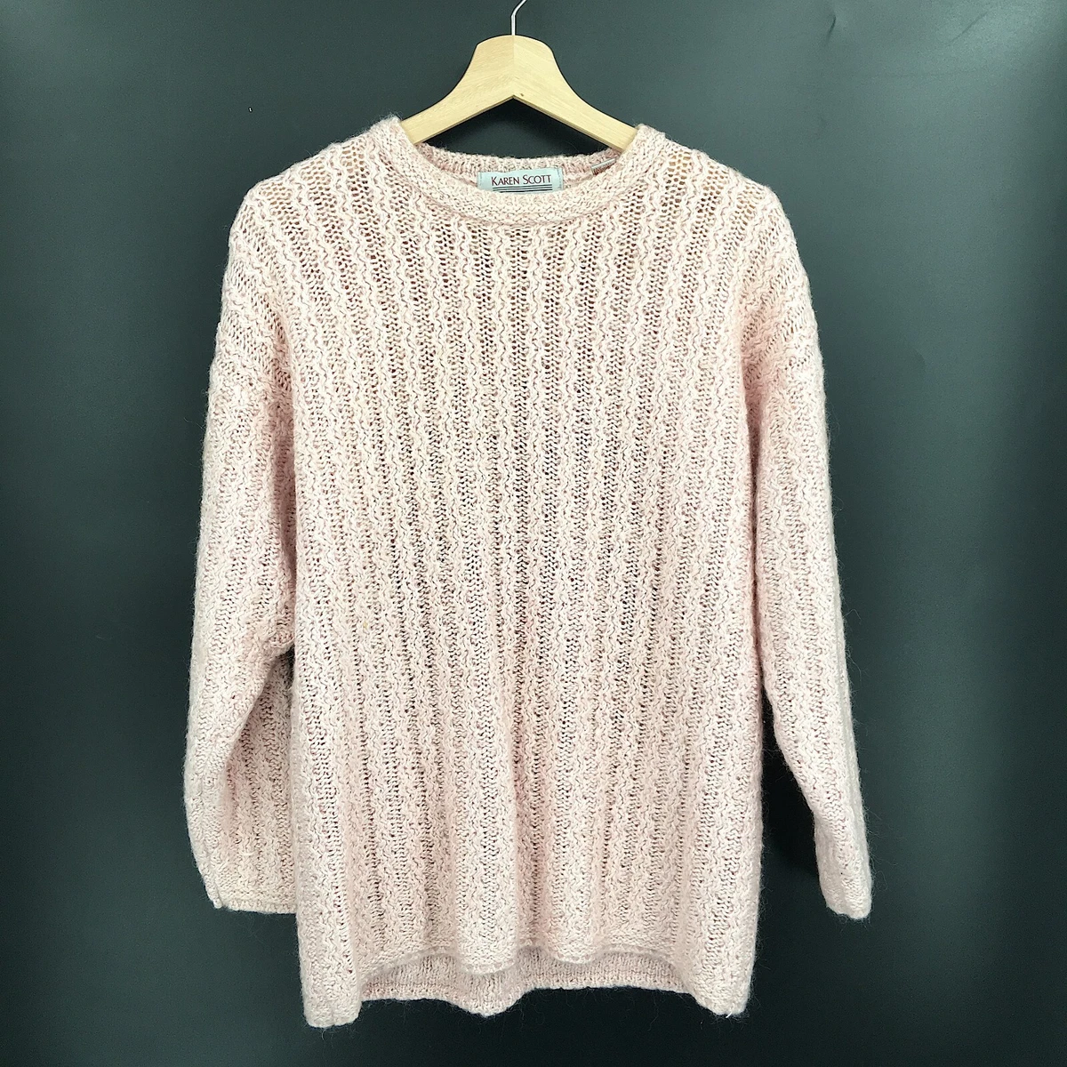 Karen Scott silk mohair long sleeved cable knit sweater cottagecore pink L women