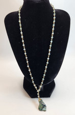 Beaded Glass and Sterling 925 Chain w/Ocean Jasper Pendant Spring Clasp 11" Drop