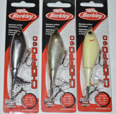 3 lures assortment berkley choppo 90 topwater lure 3 2/7'' 1/2oz rattles bone etc