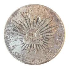 Mexico 8 Reales Ho 1873 P.R. Hermosillo, Chop Marks KM# 377.9 C7