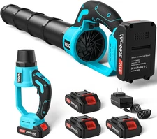 Leaf Blower Cordless Electric – 21V Battery Powered with 3×2.0Ah Batteries & Fas