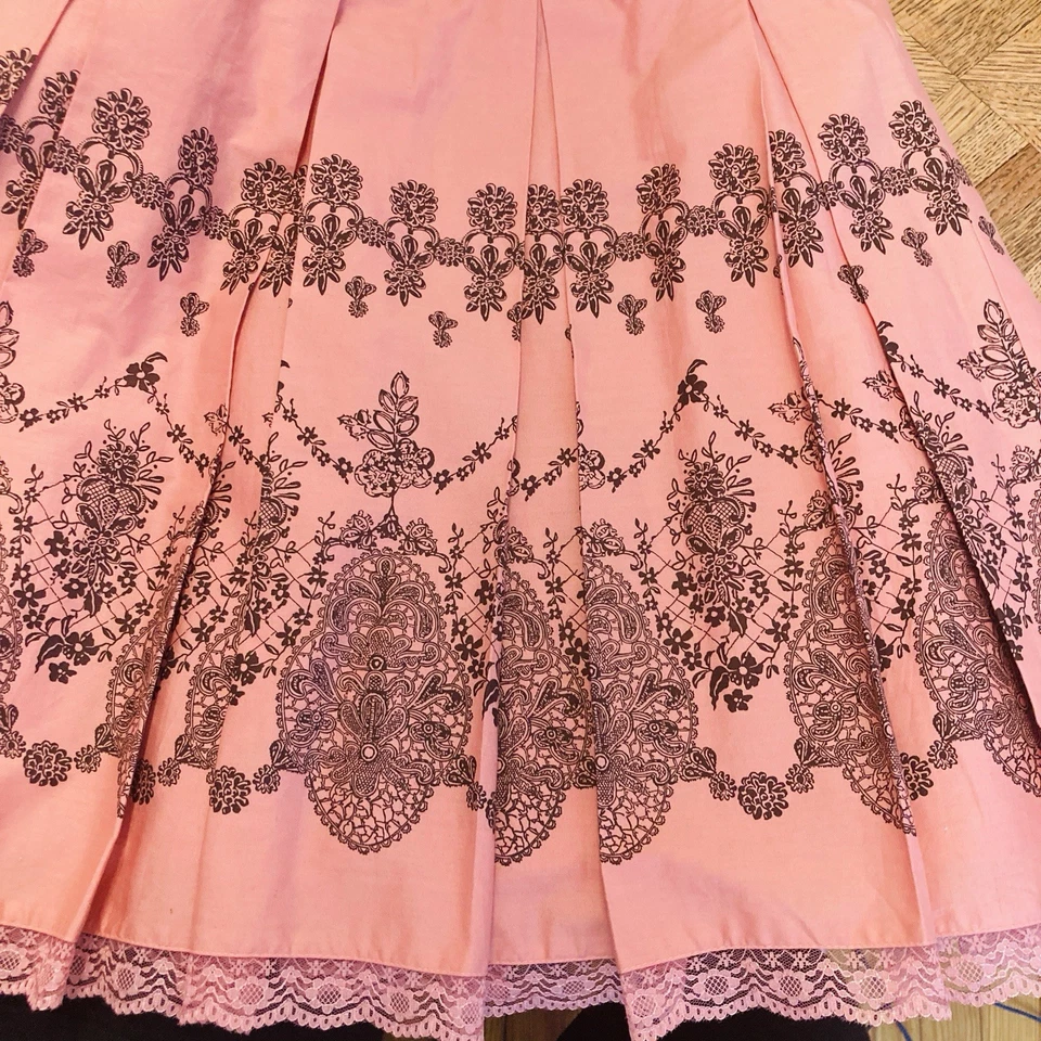 Apt. 9 Women's Pink & Black Pleated Skirt Size 8 28x25 Side Zip Lace Hem - Image 4 of 4