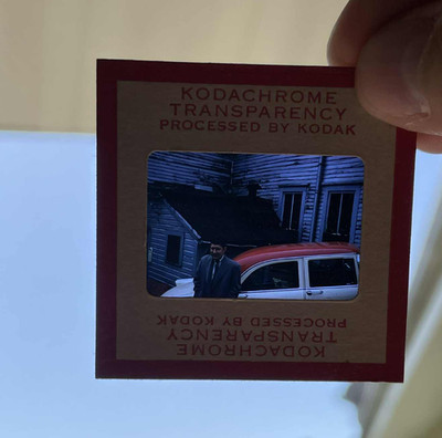 Vintage 35mm Color Slide Film 1950s Red White Old Car Man Ansel Harbin Wisconsin
