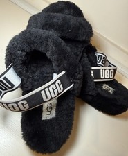 UGG Fluff Yeah Slide Sandals Sheepskin Platform Slingback Women's Size 11 black