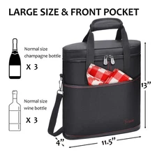 Insulated 3 Bottle Wine Carrier Tote Cooler Bag Travel Picnic Glass Case