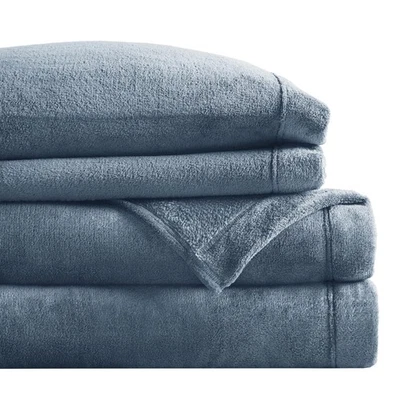 True North by Sleep Philosophy Plush Sheet Set Queen, Solid Color, Warm & Sof...