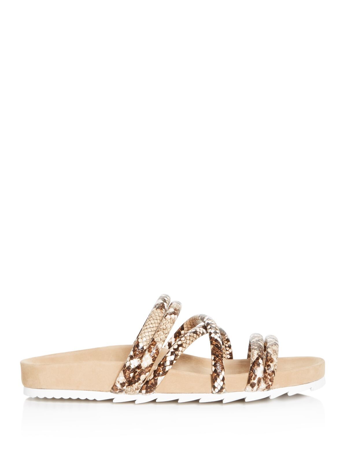 J/SLIDES Womens Beige Snake Footbed Tess Round Toe Slip On Slide Sandals 7.5