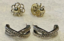 Vintage Estate 2 Fashion Post Earrings ATI BR CH Lot Gold Silver Tone with CZs