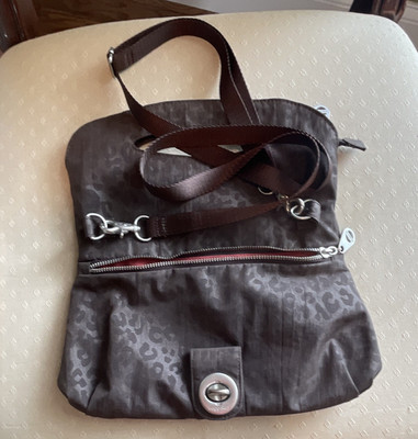 Baggallini Brown Leopard Print Crossbody Bag Silver Hardware Turn Lock