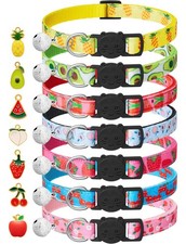 7 Pack Breakaway Cat Collars with Bells Fruit Pendants,Safety Kitten Collar