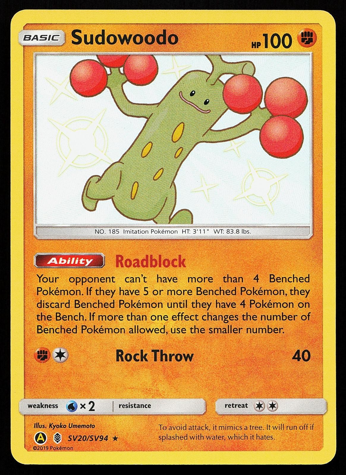 Sudowoodo SV20/SV94 Holo Shiny Rare Hidden Fates Shiny Vault Pokemon Card