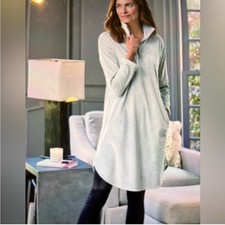 Soft Surroundings Women's Light Gray Fleece Cozy Lounge Dress Size Small