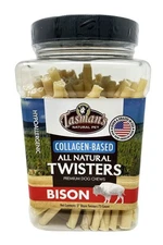 Tasman's Natural Pet Small 5" Bison Collagen-Based Twisters, 75 Count Jar. Tr...